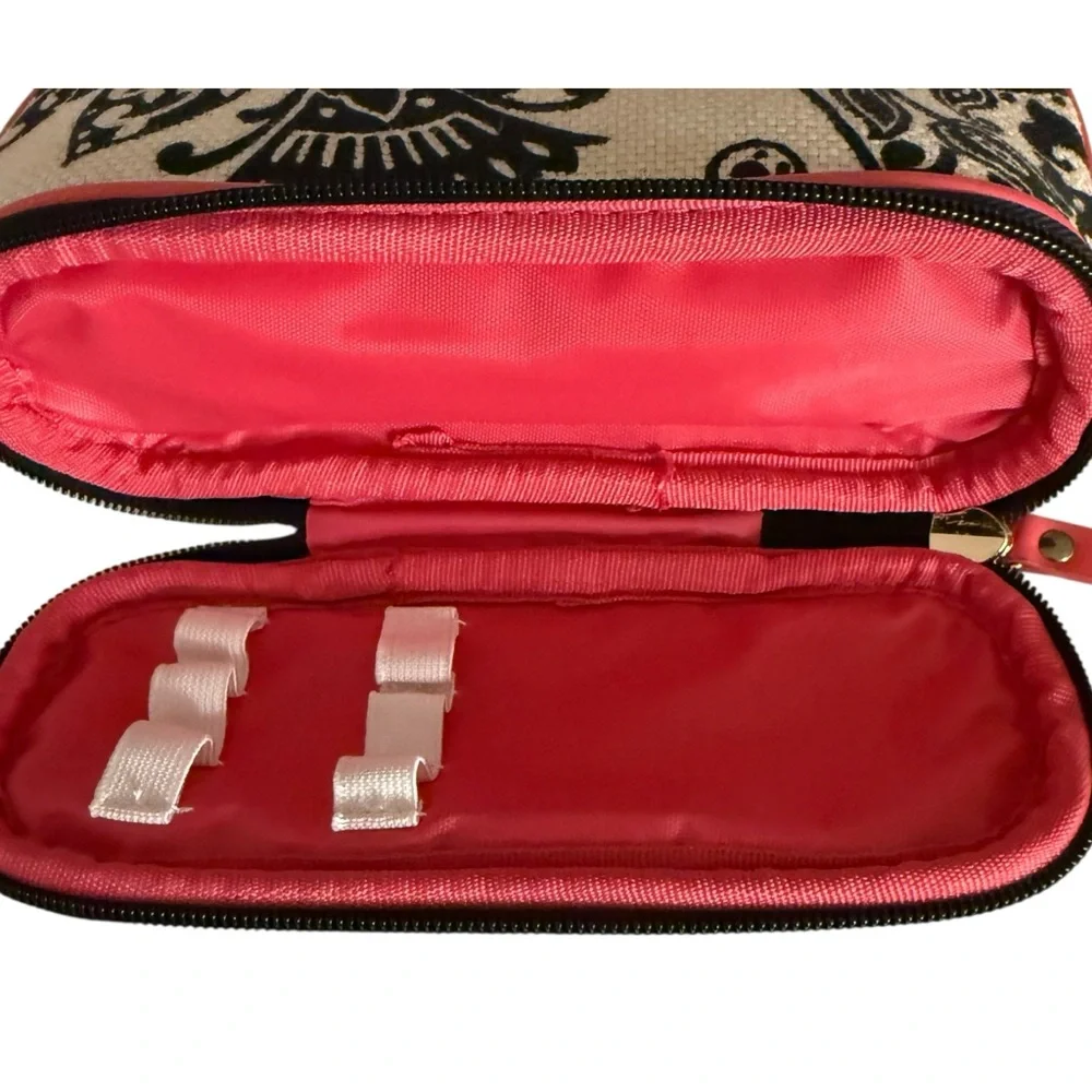 Spartina 449 Daufuskie Island Cosmetic Case Natural Black Pink Leather Trim New